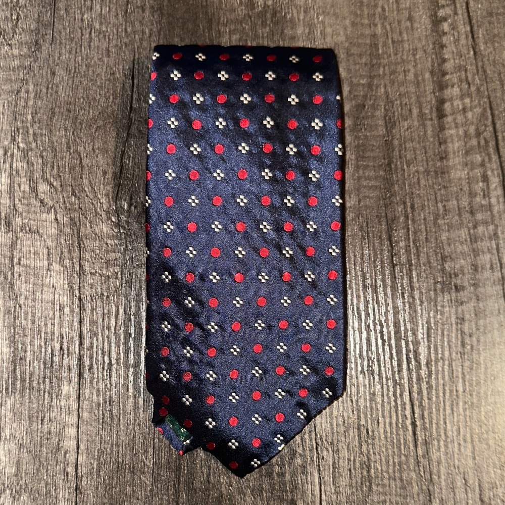Authentic Ralph Lauren Navy Blue and Red Polka Dot Tie